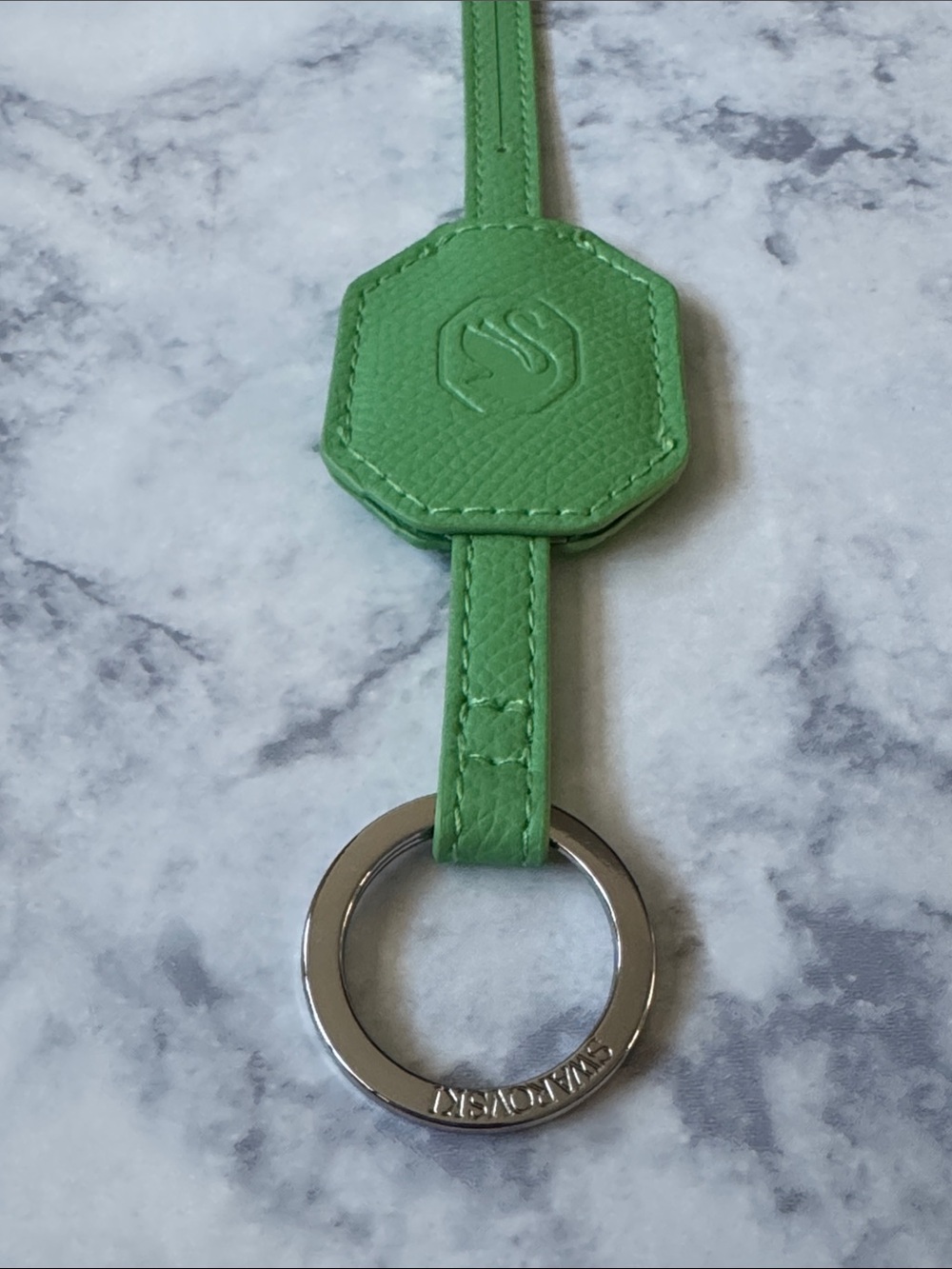 Rare Swarovski Key Lucky Charm Green Leather Tag Purse Bag Accessory NIB